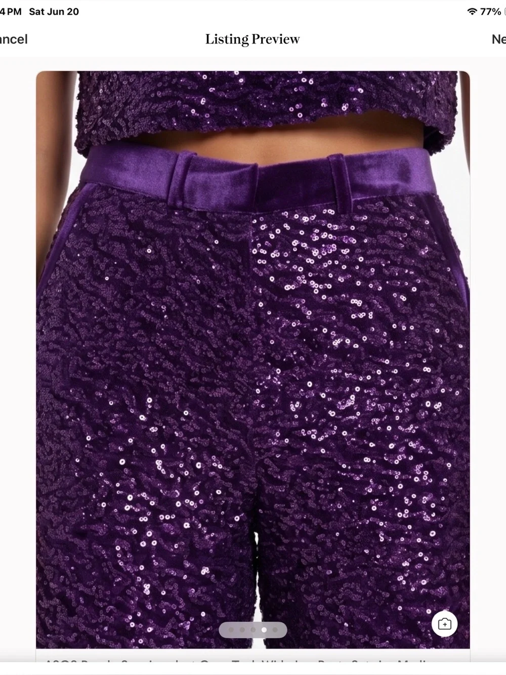 ASOS DESIGN Purple Sequin velvet wide leg high rise sleeveless pants top set LG